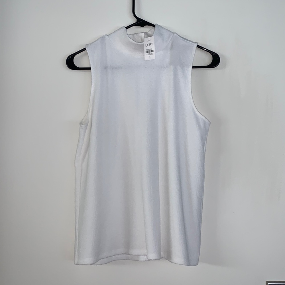 NWT Loft white mock neck w/button back - S